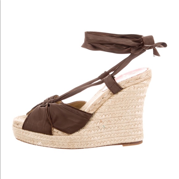 Christian Louboutin Satin Espadrille Wedges - Picture 1 of 4